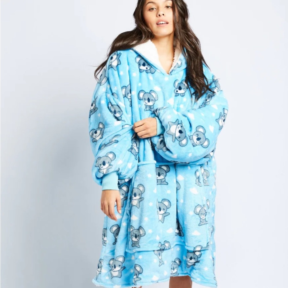The Oodie Light Blue Plush Koala Hoodie Blanket